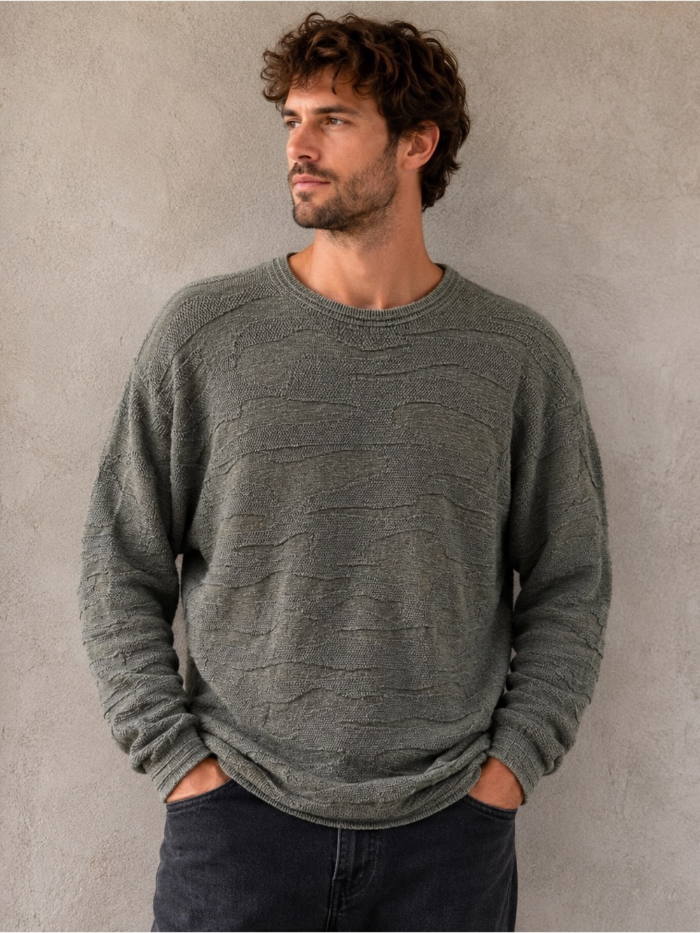 Lucky Brand Olive Green Textured Knit Sweater Size Medium Lightweight Pullover